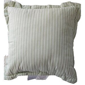 Vtg. Laura Ashley 16" Accent Pillow, Green White Stripe Decorative Throw Cushion